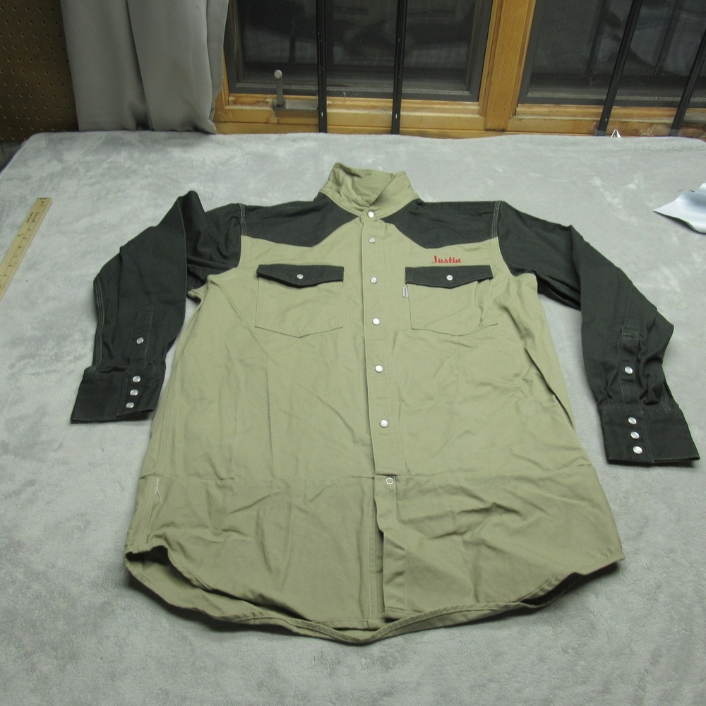 Carhartt Pearl Snap Work Shirt Mens Large Beige Relaxed Long Sleeve Heavy Justin